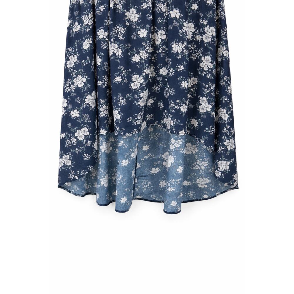Womens Boho Cottagecore Blue Floral High Low Tunic Top Bell Sleeve Lace Trim - Picture 5 of 10